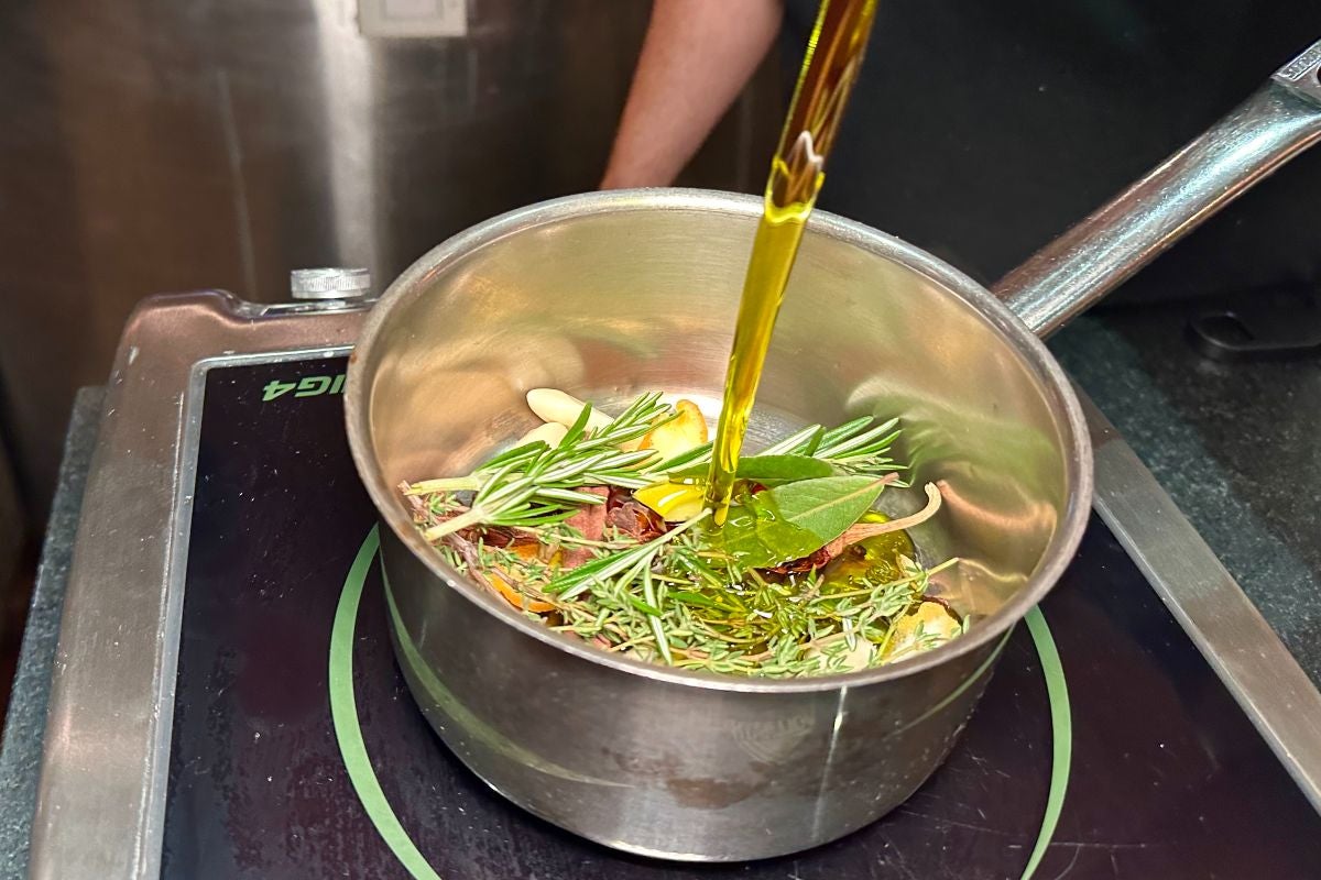 Adding ingredients to the pan