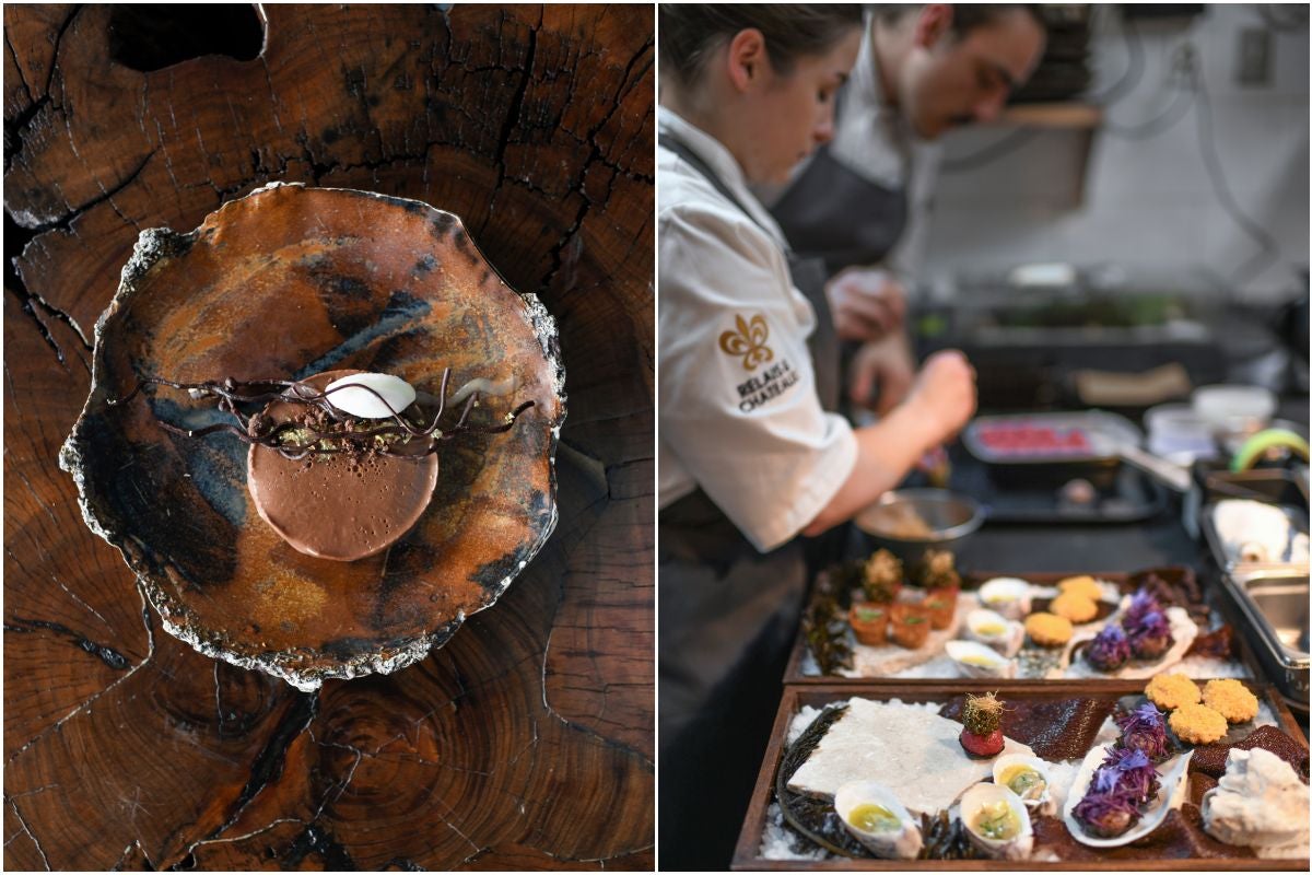 A dish at Aubergine; in the kitchen