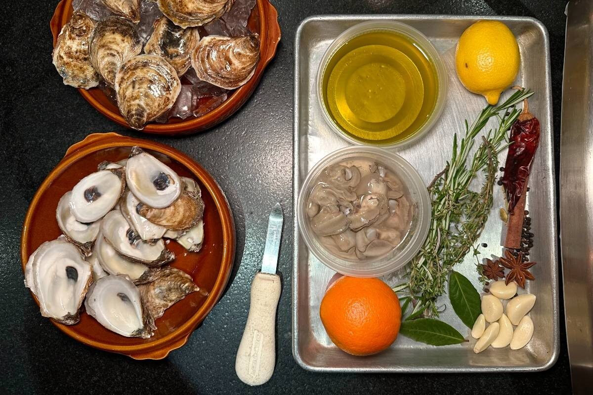 Ingredients for oysters conservas