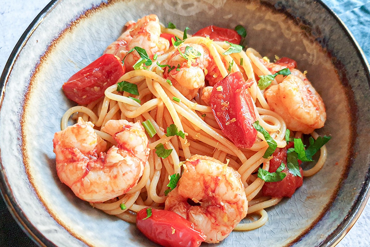 Spaghetti with shrimps.