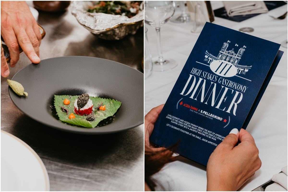 Dish and menu at High Stakes Gastronomy Dinner.