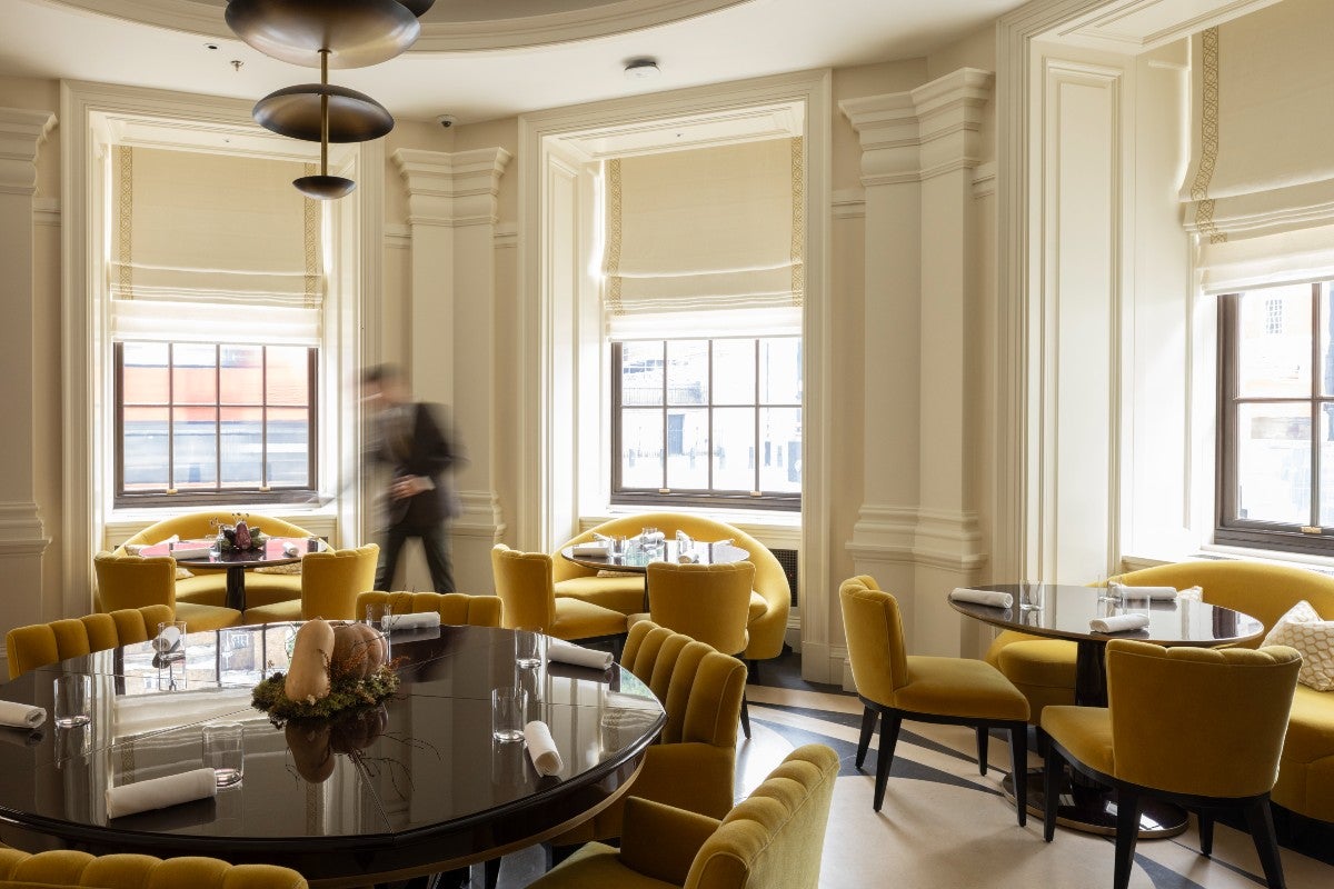 Dining room of Mauro Colagreco restaurant at Raffles London.