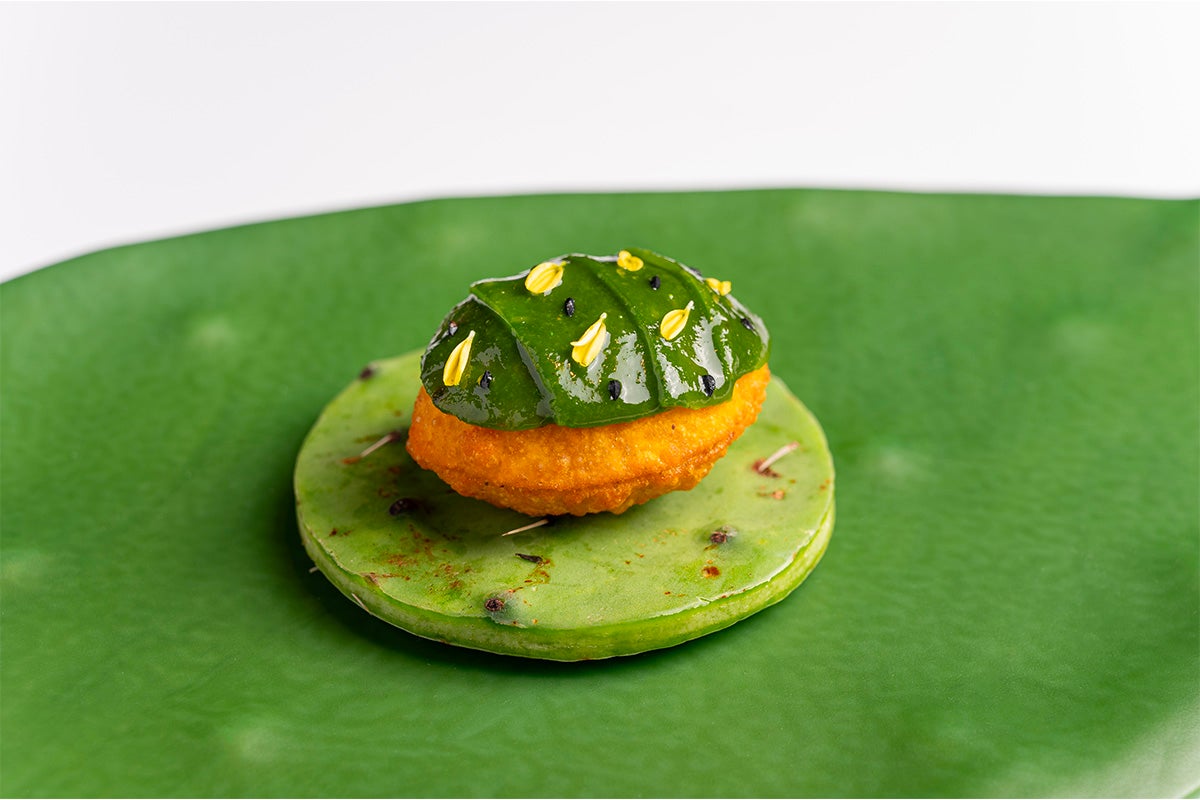 Missi roti, nopales curry, cultured butter at Tresind Studio.