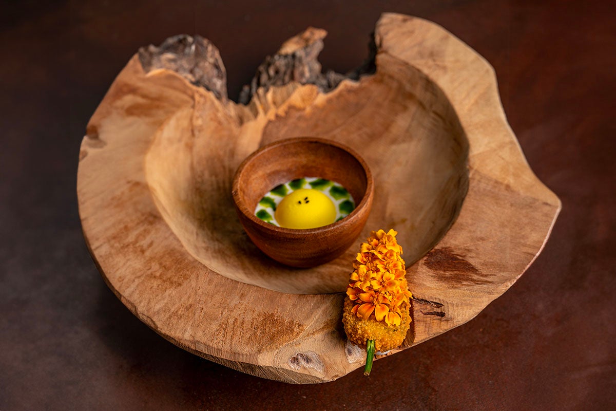 Pickled pepper, buttermilk curry ice cream at Tresind Studio.