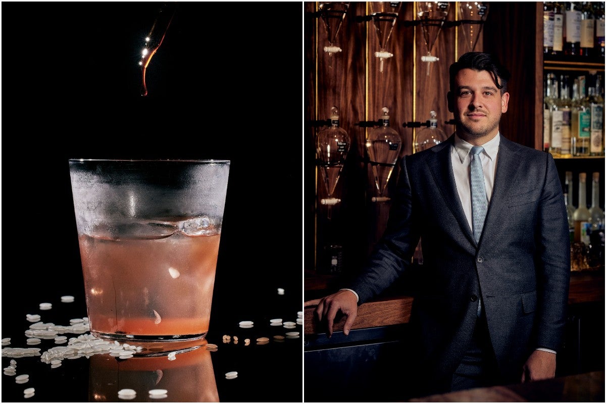 Sikhye non-alcoholic cocktail and Trevin Hutchins.