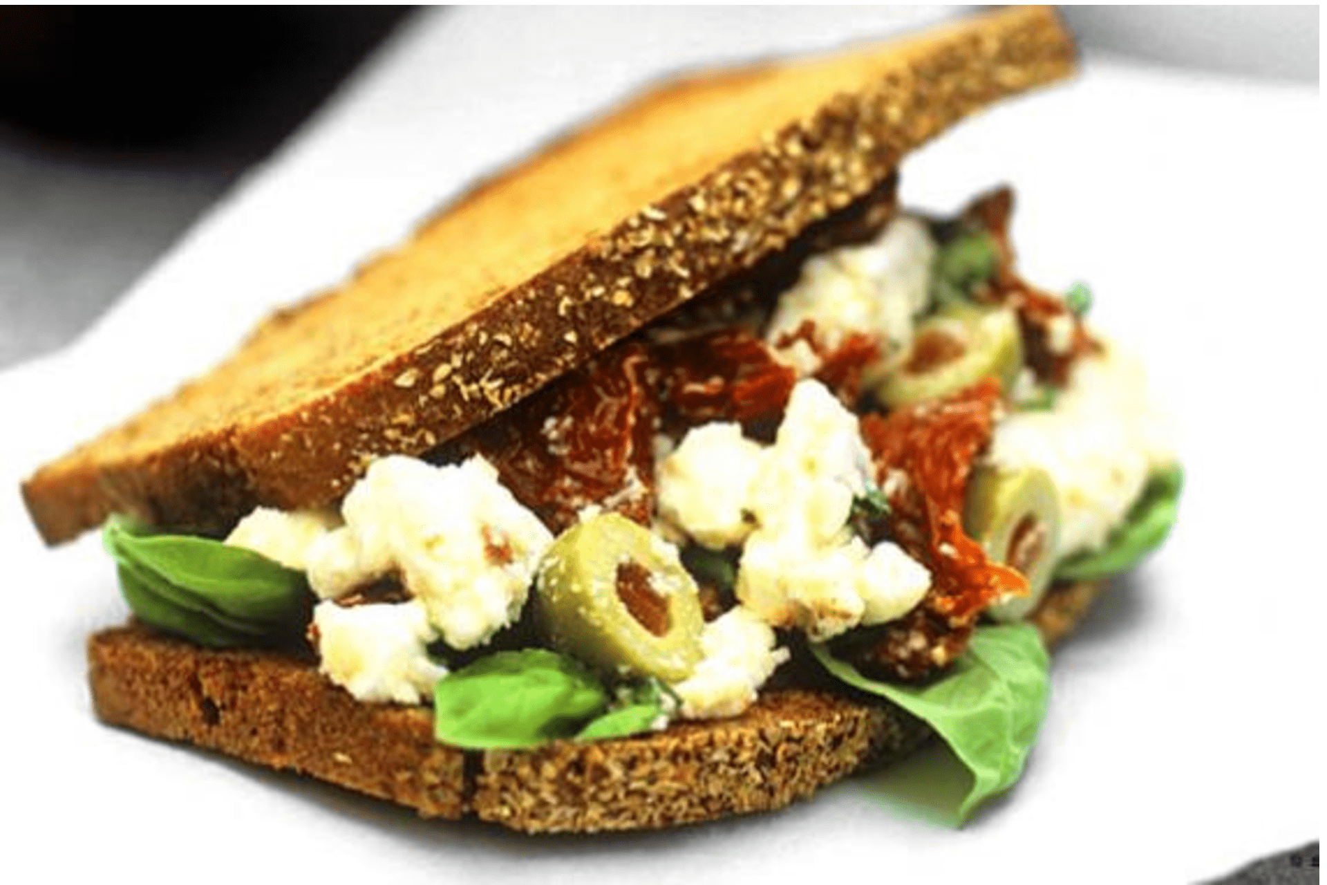 Sundried tomatoes, feta and olives on rye