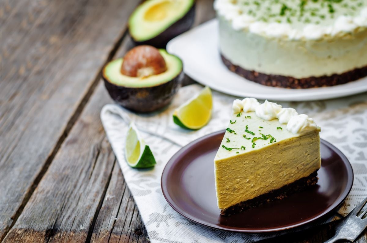 Slice of vegan avocado based cheesecake
