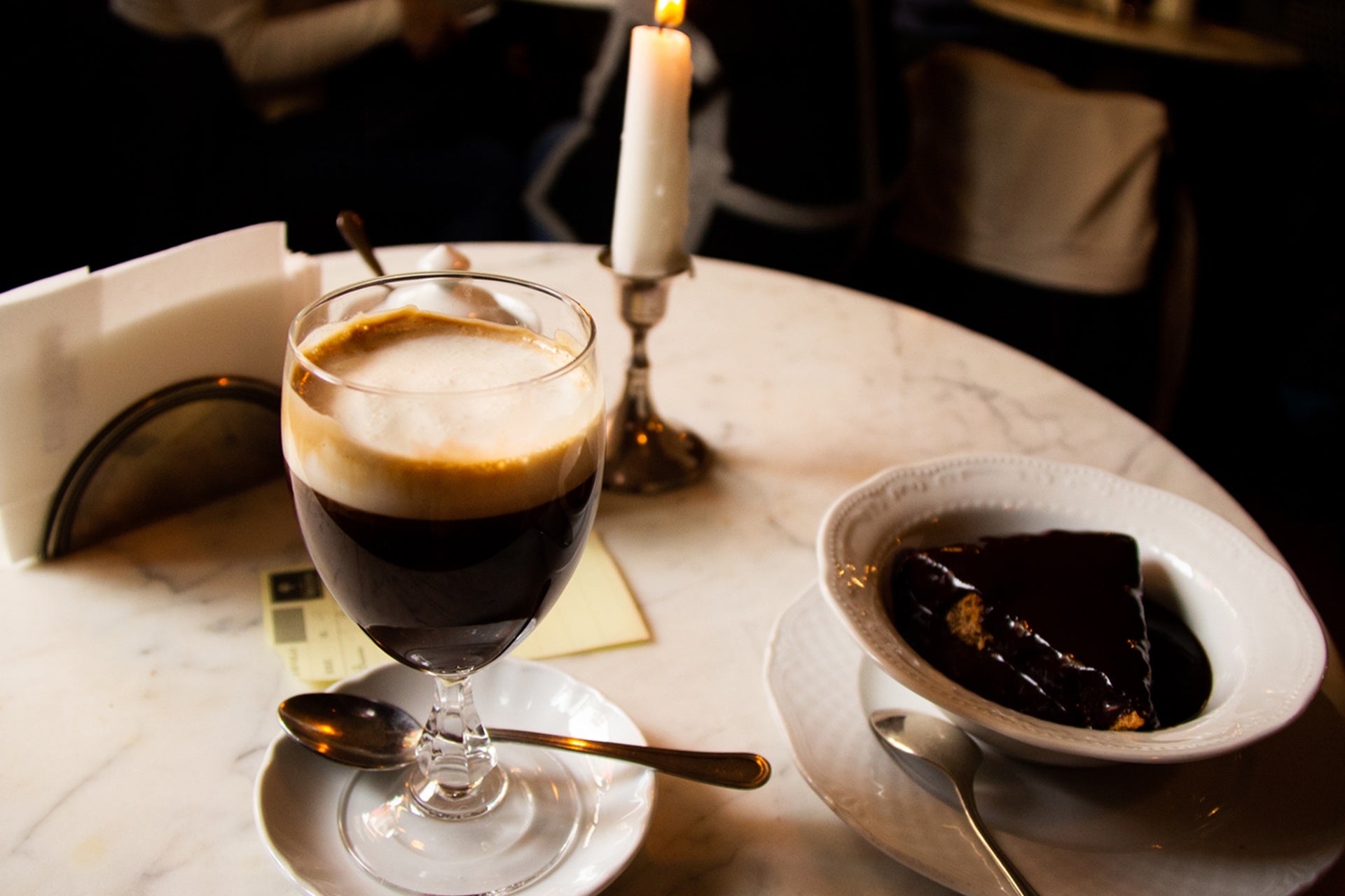 a laid table with dessert