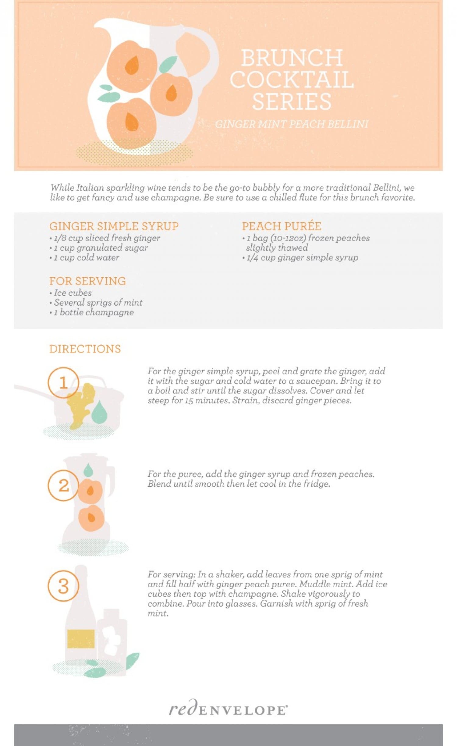 brunch cocktails ginger mint peach bellini