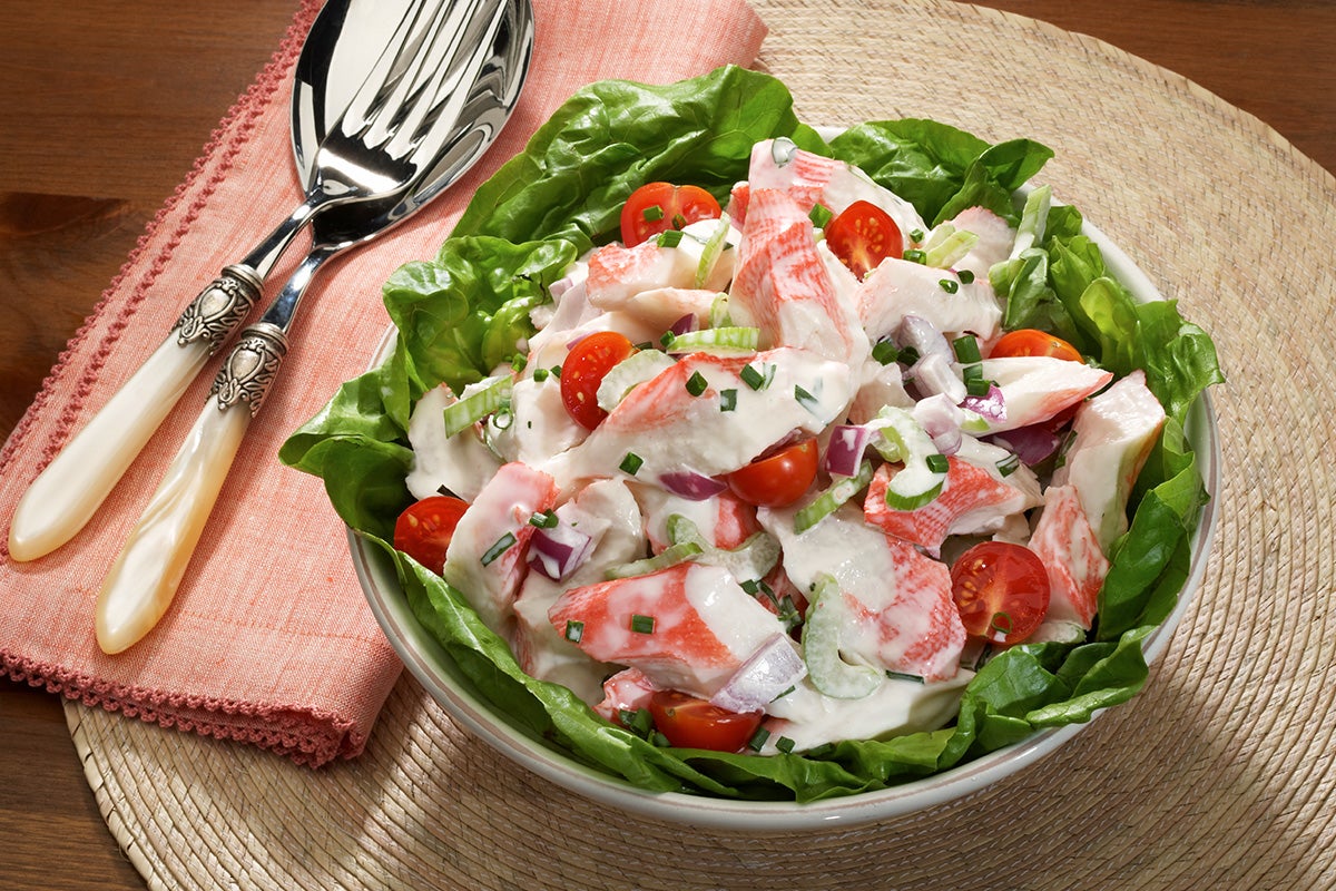 crab meat in a dish, e.g., crab salad