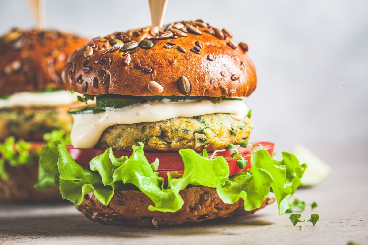 Close up of tasty veggie burgers, an original alternative for your vegetarian dinner