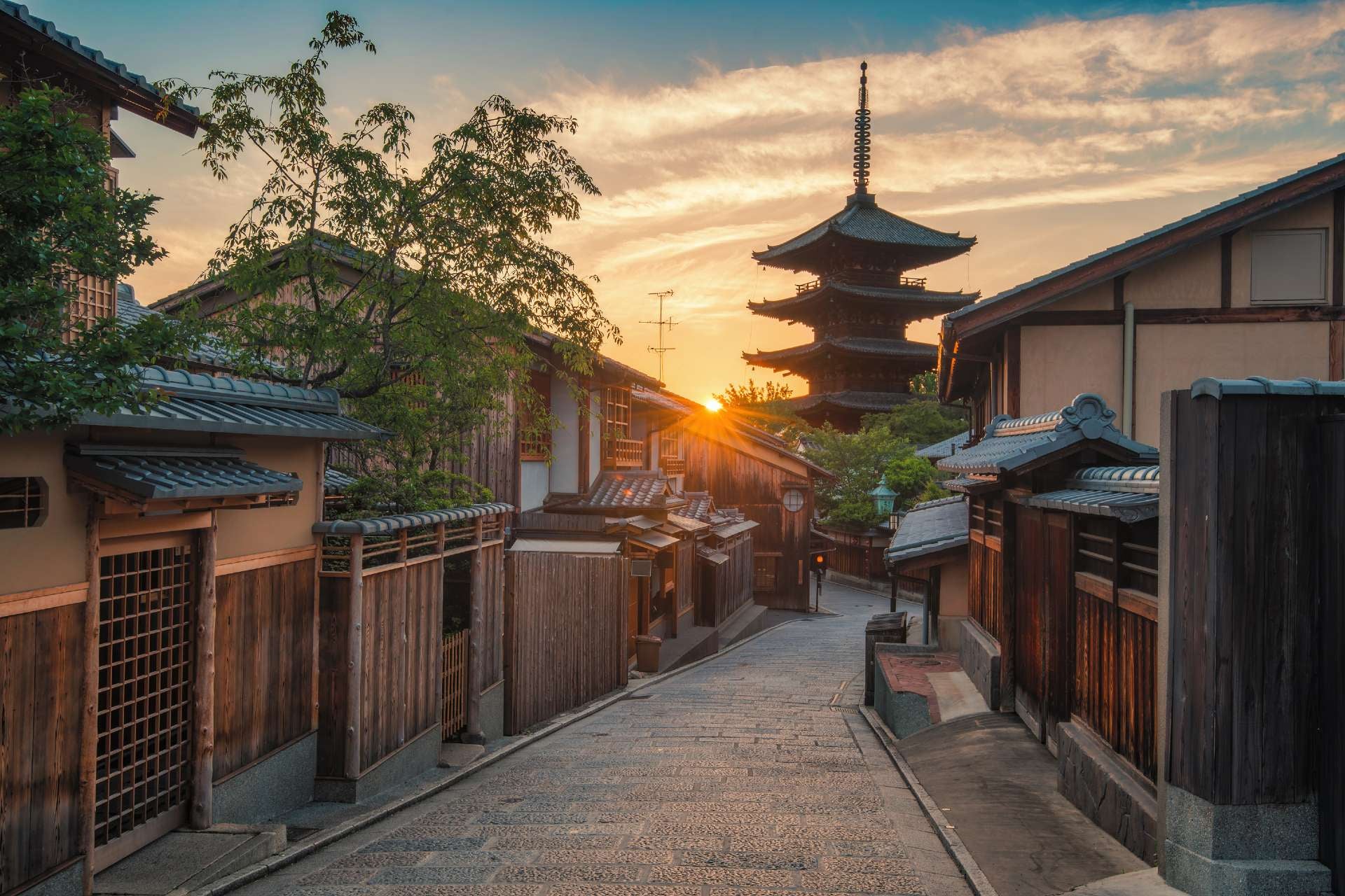 A peaceful Japanese street scene.