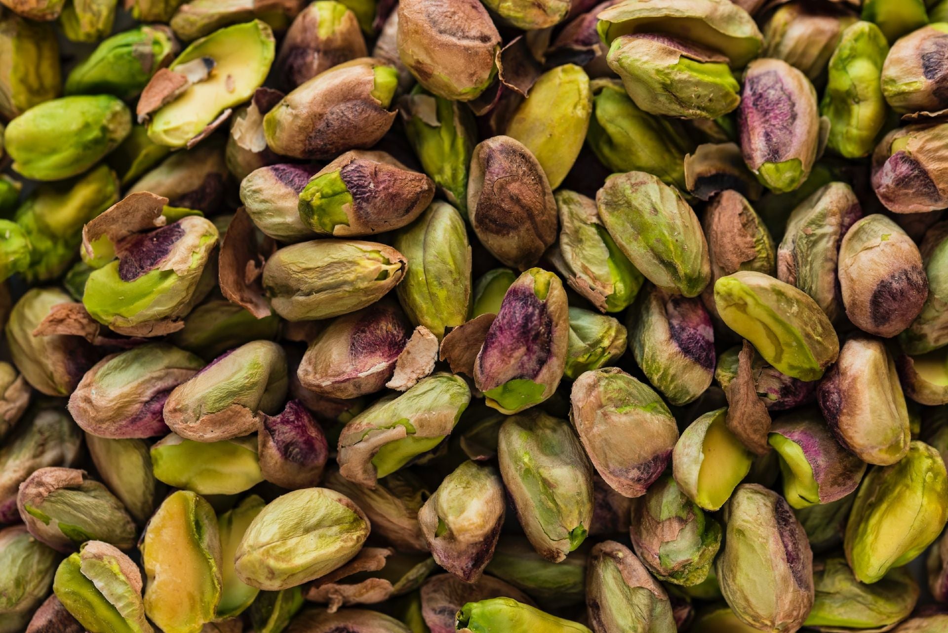 an overhead shot of shelled pistachios