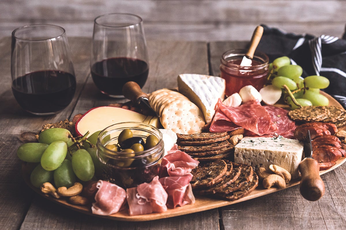 red wine and charcuterie