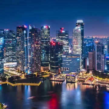 Singapore skyline at night.
