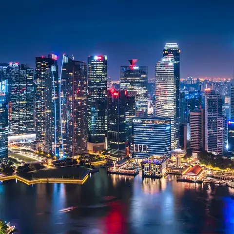 Singapore skyline at night.