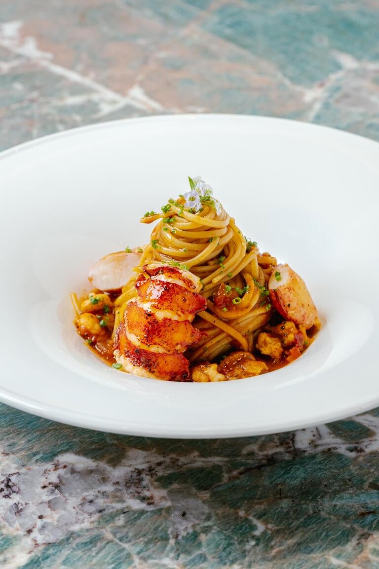 Lobster linguine at Tiffany &amp; Co. Blue Box Café.
