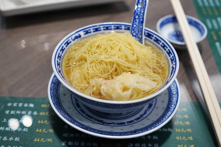 Bowl of noodles at Mak's Noodle in Hong Kong.