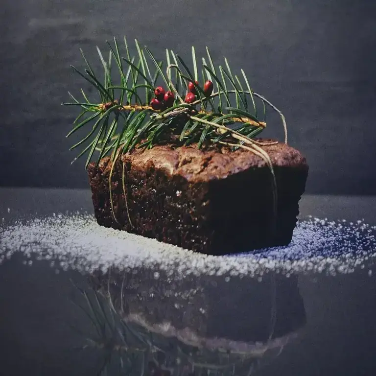 A Christmas cake with a pine twig decoration
