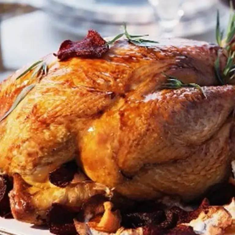 Roast Capon with Vegetable Chips.