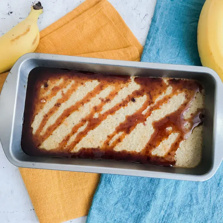 Banana pudding in a baking tin