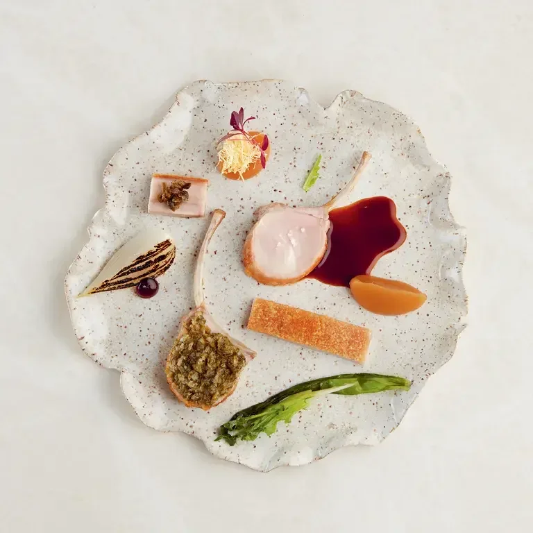 Ibérico Pork ‘Grenobloise’, Cévennes Onions, Fuji Apple at Odette.