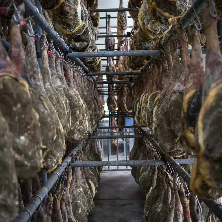 Rows of hanging hams in Yunnan.