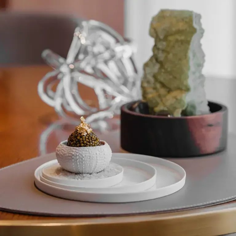 Red sea urchin, cauliflower, lobster and caviar at Amber.