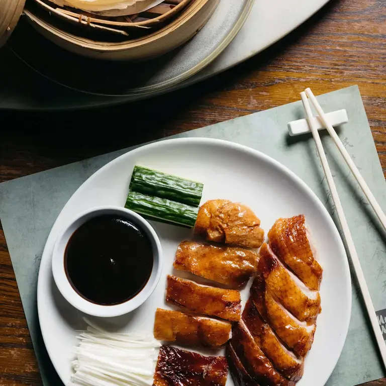 Crispy duck and pancakes at Mr Wong in Sydney.