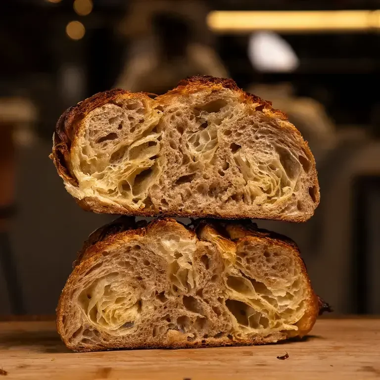 Loaf of bread, sliced in half, at Cerere.