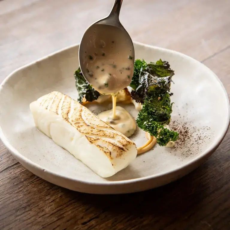 Halibut, brassica, oscietra at The Black Swan at Oldstead.