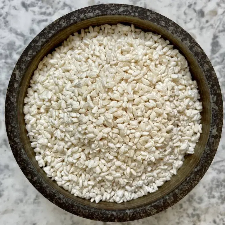 Bowl of rice koji prepared by chef Masaki Sugisaki.