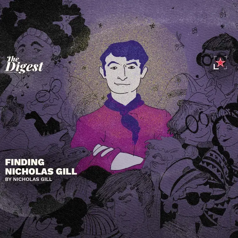 An illustration with a highlighted central figure.