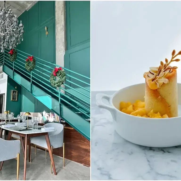 Dining room and 'A Cannolo That Thinks It's a Strudel' at Da Barbara.