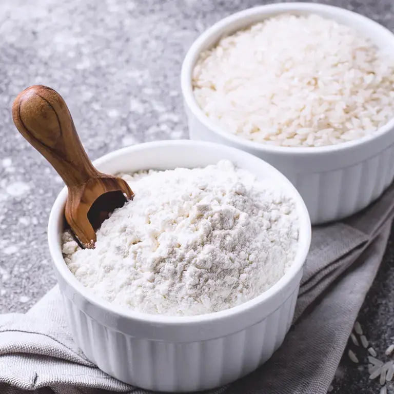 Rice flour in ramekins.