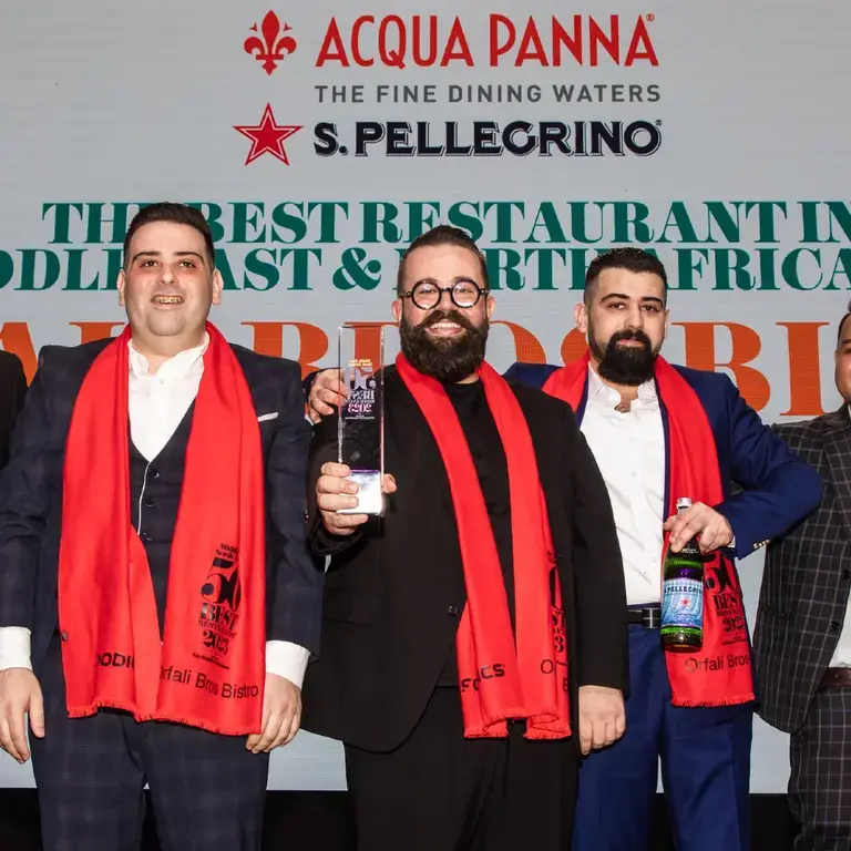 Orfali Bros Bistro on stage at MENA's 50 Best Restaurants 2023.