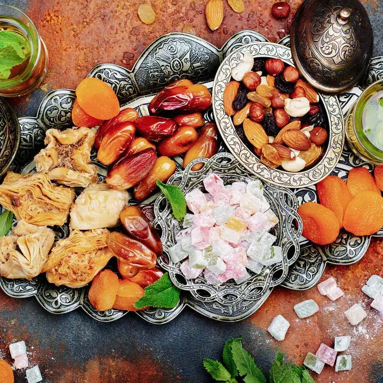 Dates and dry fruits in a arab dish for Ramadn