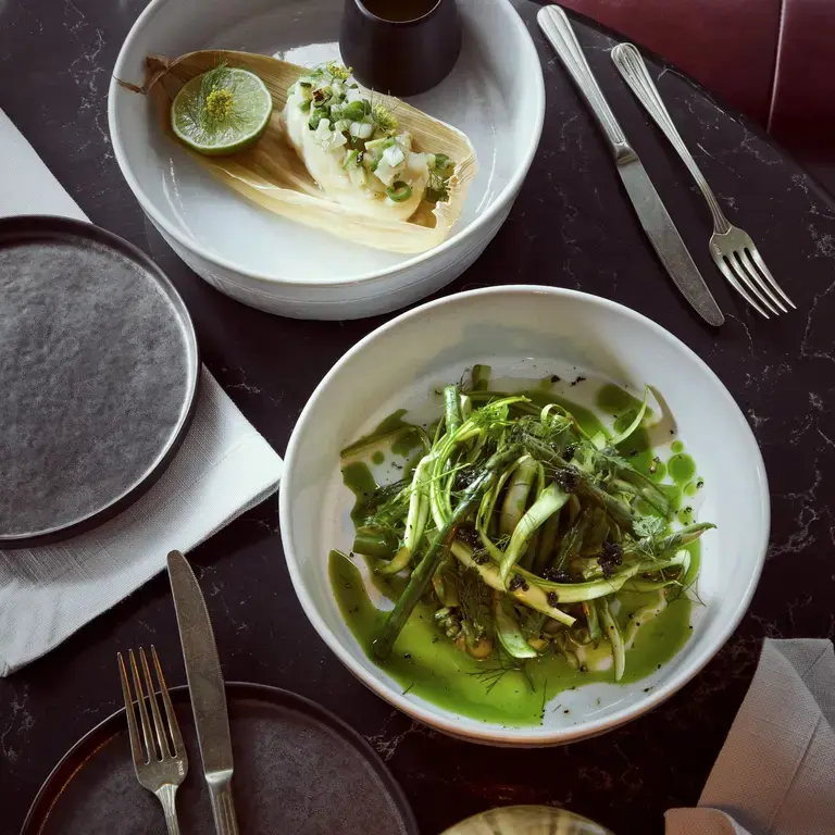 Fish Tamale and Asparagus Salad at Zioux
