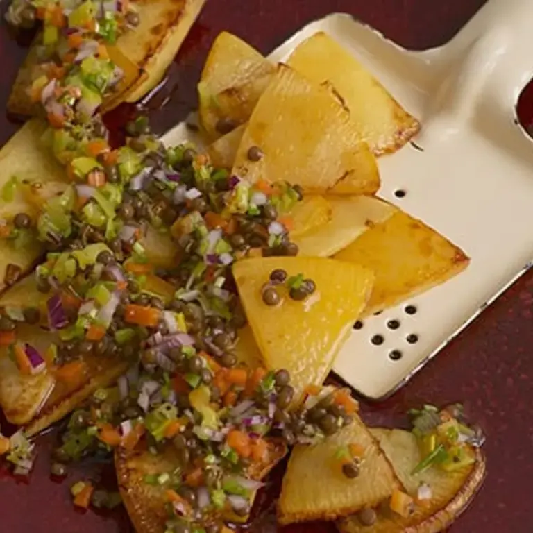 Fried Swede with Lentil Vinaigrette