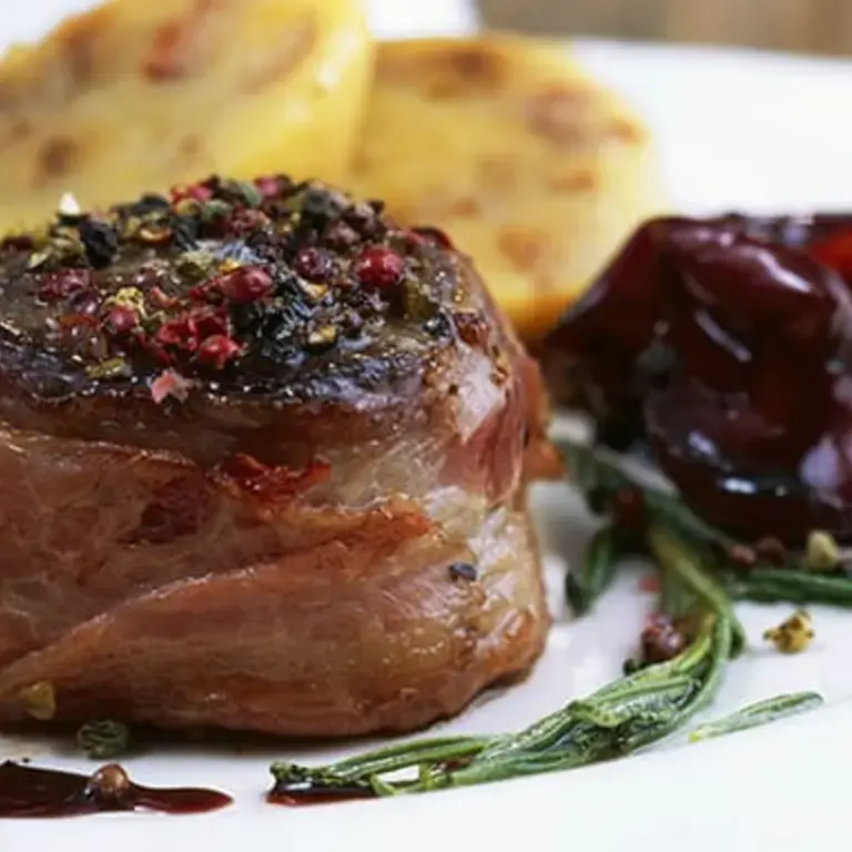 Venison Loin Steak with Red Wine Shallots