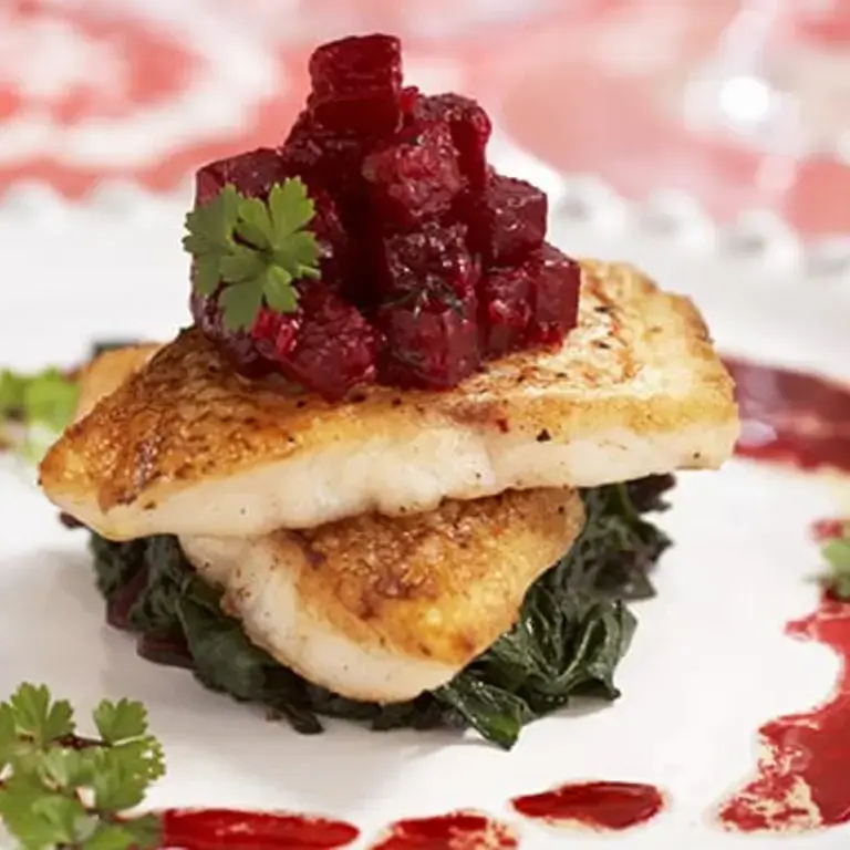 Roasted Cod with Beets and Spinach