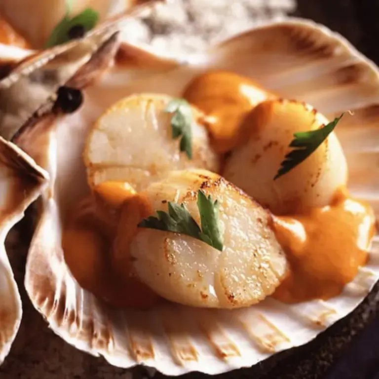 Stewed Scallops with Roe Sauce