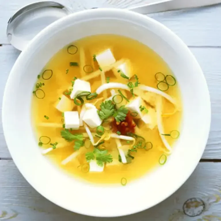 Miso Soup with Tofu, Bean Sprouts and Herbs