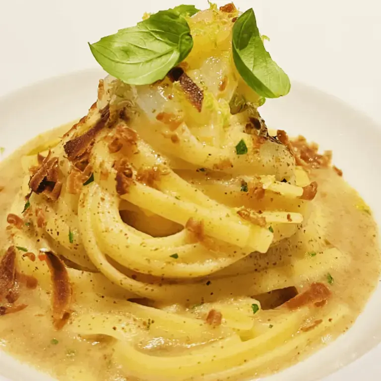 Tuna Roe Spaghetti with Raw Prawns and Lime