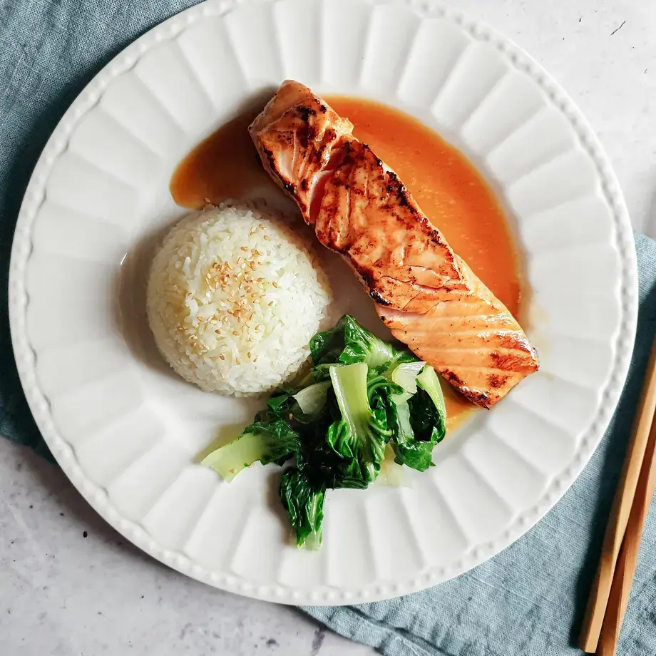 Teriyaki Salmon with Pak Choi and Basmati Rice