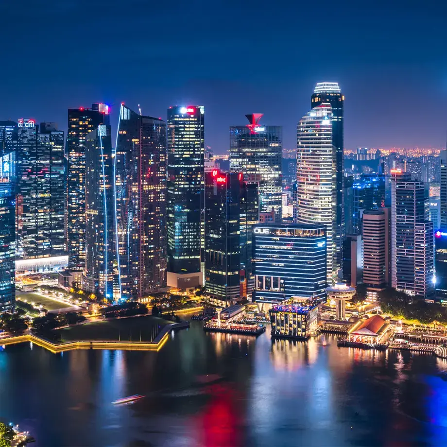 Singapore skyline at night.