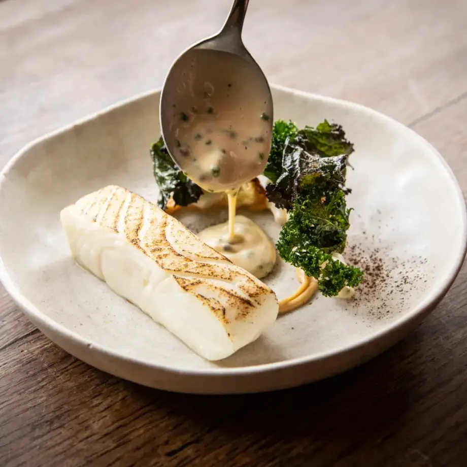 Halibut, brassica, oscietra at The Black Swan at Oldstead.