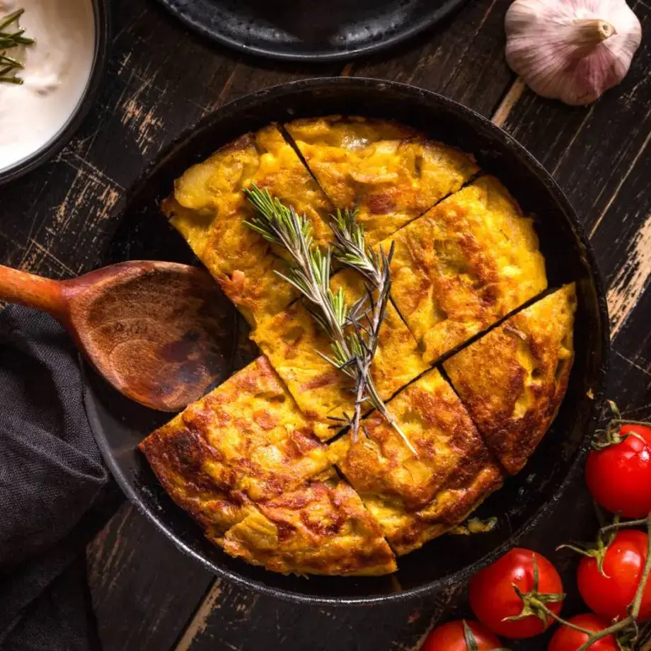 Spanish tortilla in a pan.