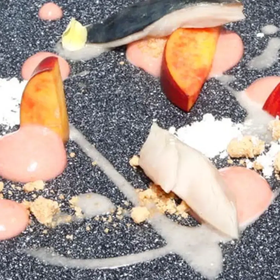 Mackerel, Peach, Almond, Buerre Noisette