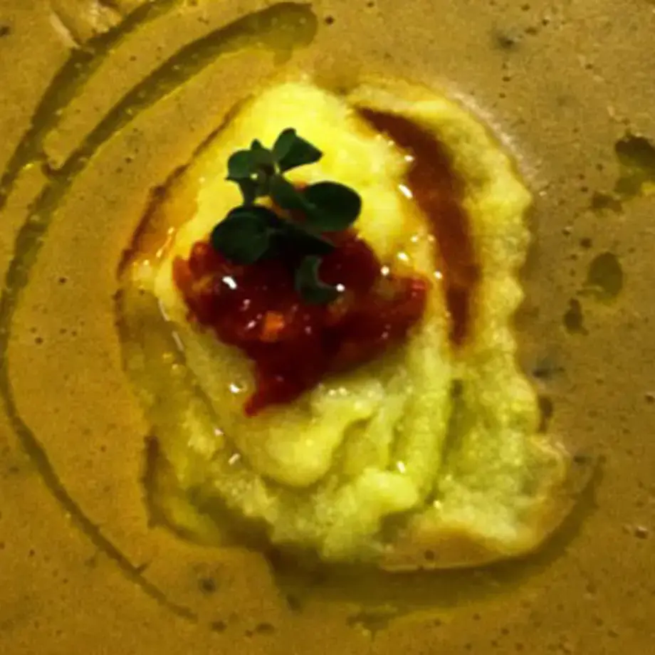 Farinata of Beans and Corn Flour with Casserole of Shrimps